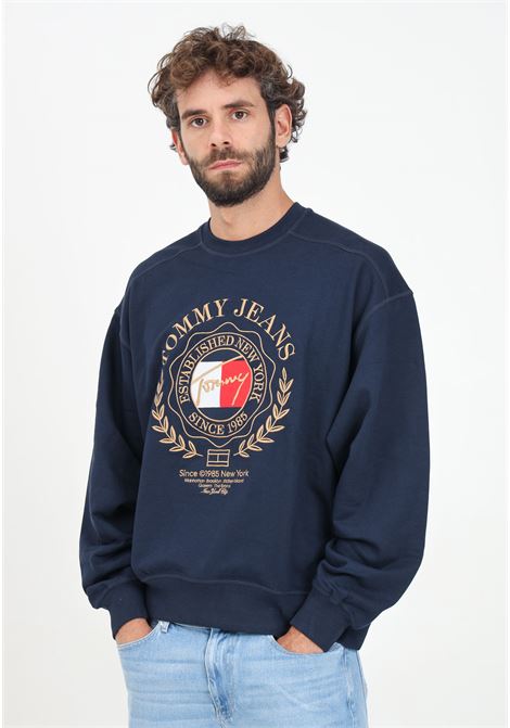 Blue crewneck sweatshirt for men with maxi logo embroidery TOMMY JEANS | DM0DM19243C1GC1G